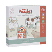 De Little Dutch 6 in 1 vormenpuzzel little farm is een leuke en uitdagende set met 6 verschillende puzzels in boerderij thema. De puzzels bestaan uit 3, 4 of 5 stukjes. VanZus.