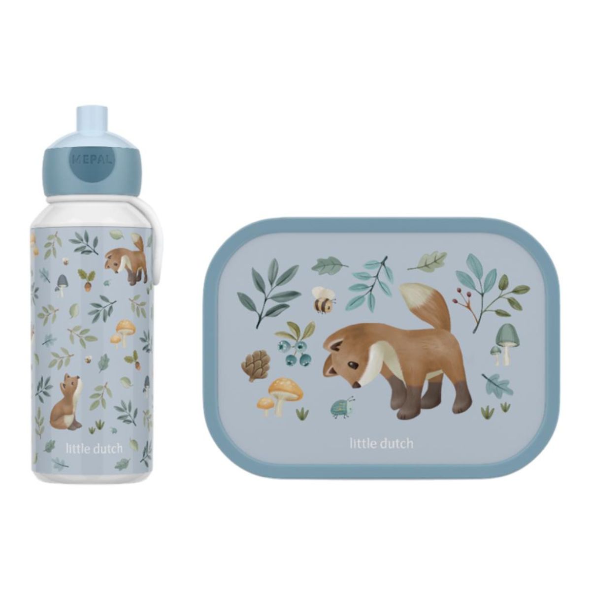 Little Dutch Mepal forest friends lunchset in blauwtint met schattige Forest Friends. Lekvrije drinkbeker en ruime broodtrommel voor zorgeloze lunches. VanZus