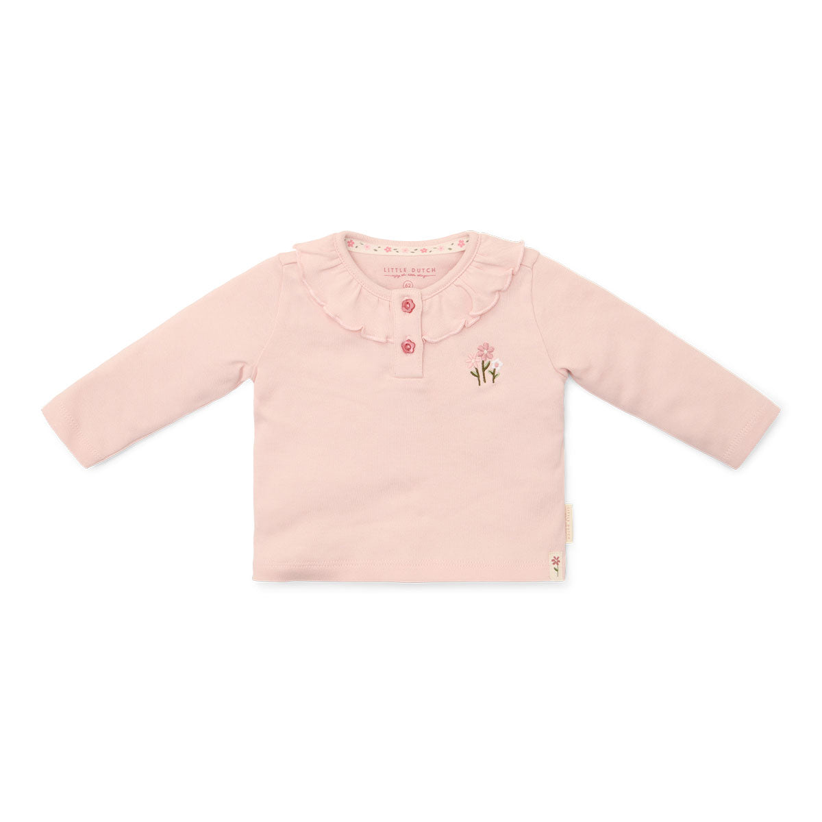 Comfortabele en basic t-shirts zijn altijd fijn om in de kast te hebben hangen! Dat geldt al helemaal voor dit schattige t-shirt lange mouw in de variantblossom van het merk Little Dutch. Dit schattige shirt is de ideale basic om de leukste outfits mee samen te stellen. VanZus