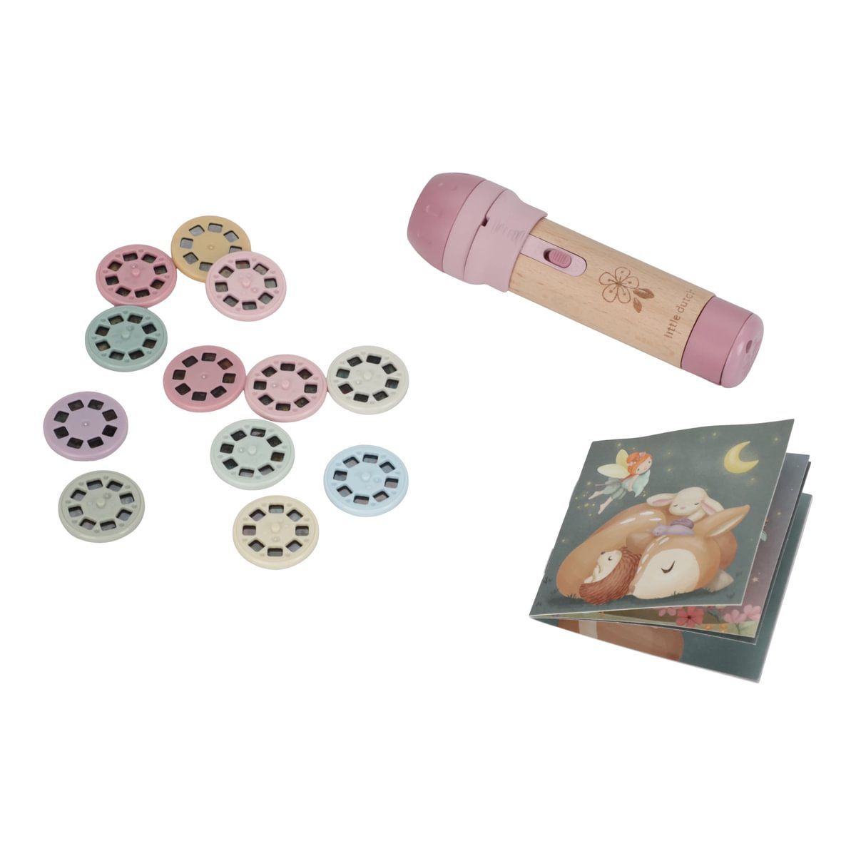 De Little Dutch verhalen projector zaklamp roze maakt bedtijd magisch met 12 unieke verhalen op schijfjes. Ideaal voor kinderen van 1-8 jaar. VanZus