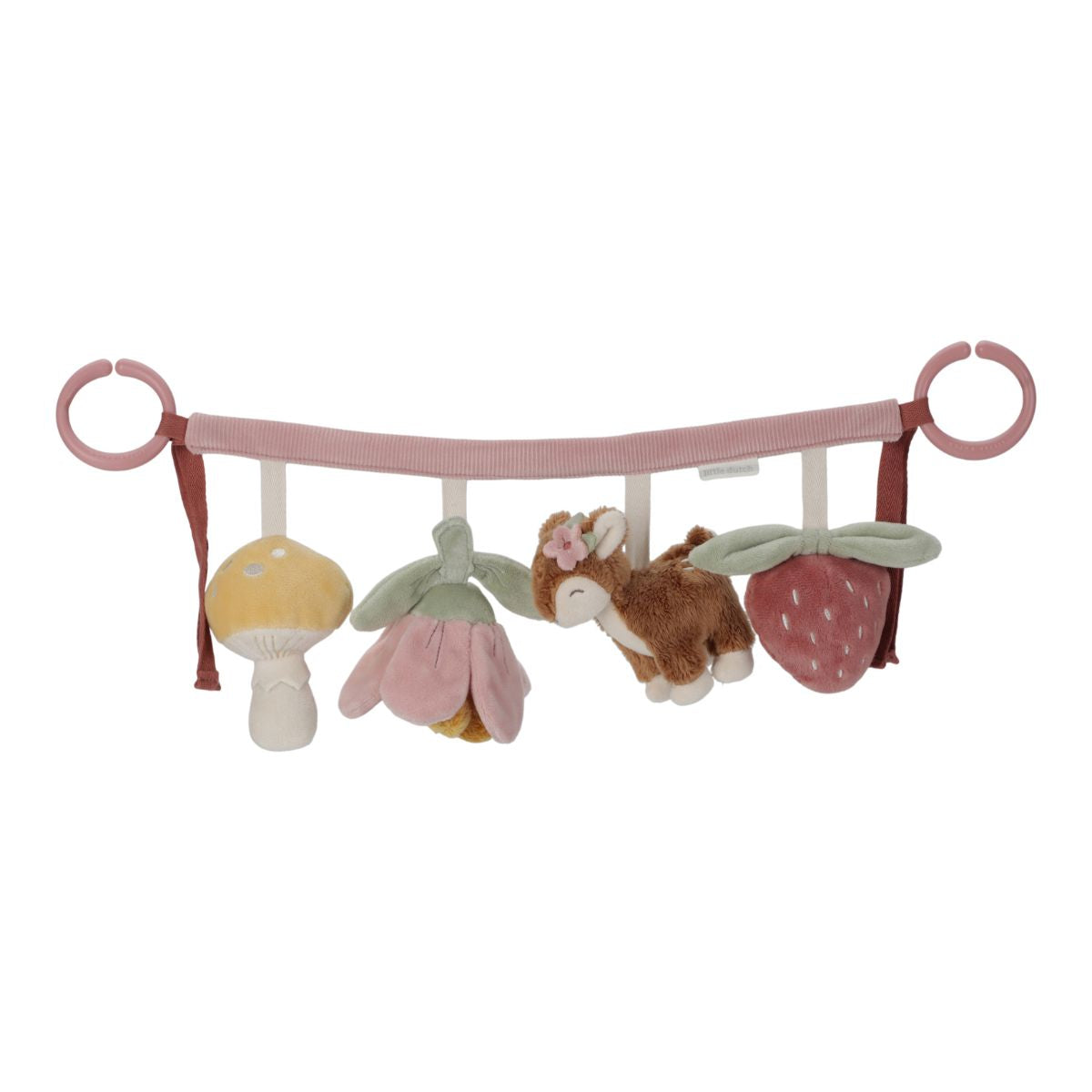 De Little Dutch wagenspanner uit de fairy garden-collectie is kleurrijk,  prikkelt de zintuigen van je kleintje met schattige elfjes en knispergeluiden. Perfect voor onderweg en als cadeau. VanZus