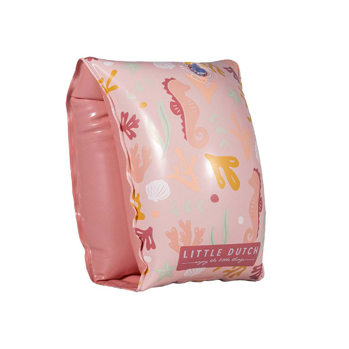 Veilig en lief: de zwembandjes ocean dreams van het merk Little Dutch. Geschikt vanaf 2 jaar. Opblaasbaar, roze met een print van onderwaterdieren en planten. VanZus