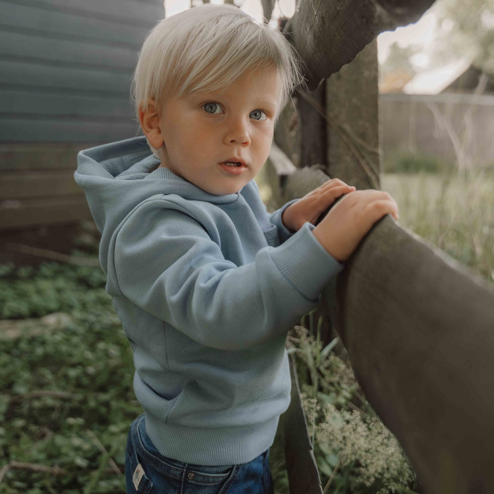 Deze sweater in ice blue van Little Dutch is een heerlijk shirt voor je kleintje om te dragen op de frissere dagen. De capuchontrui heeft een mooie ijsblauwe kleur en op de achterzijde de print van een tractor.  De hoodie is gemaakt van biologisch katoen met een extra zachte binnenkant. VanZus