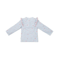 Ben jij klaar voor een dagje waterpret? Dit zwemshirt in de variant sunny flowers blue van Little Dutch met lange mouwen van gerecycled polyester houdt je warm in het water en beschermt je tegen de zon terwijl je de hele dag speelt. VanZus