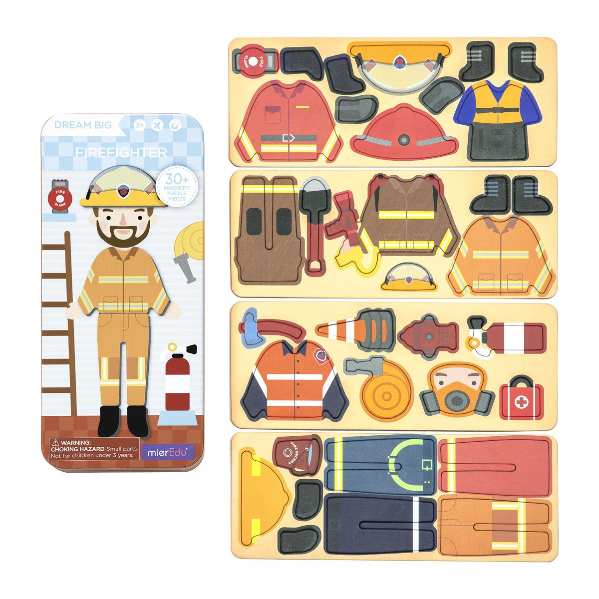 Het perfecte speelgoed voor onderweg: de magnetische puzzeldoos brandweerman van MierEdu. 30-delig, magnetische puzzelstukjes in handige meeneem doos. Vanaf 3 jaar. In diverse varianten. VanZus