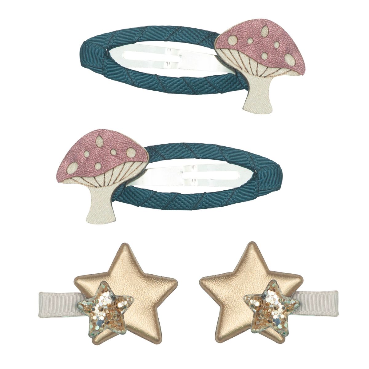 Mimi & Lula’s magical toadstool haarspeldjes in de  zijn een echte blikvanger in de haartjes van jouw kindje. De set van 4 clips in zachte kleuren en glitters zorgt voor een schattige uitstraling. VanZus