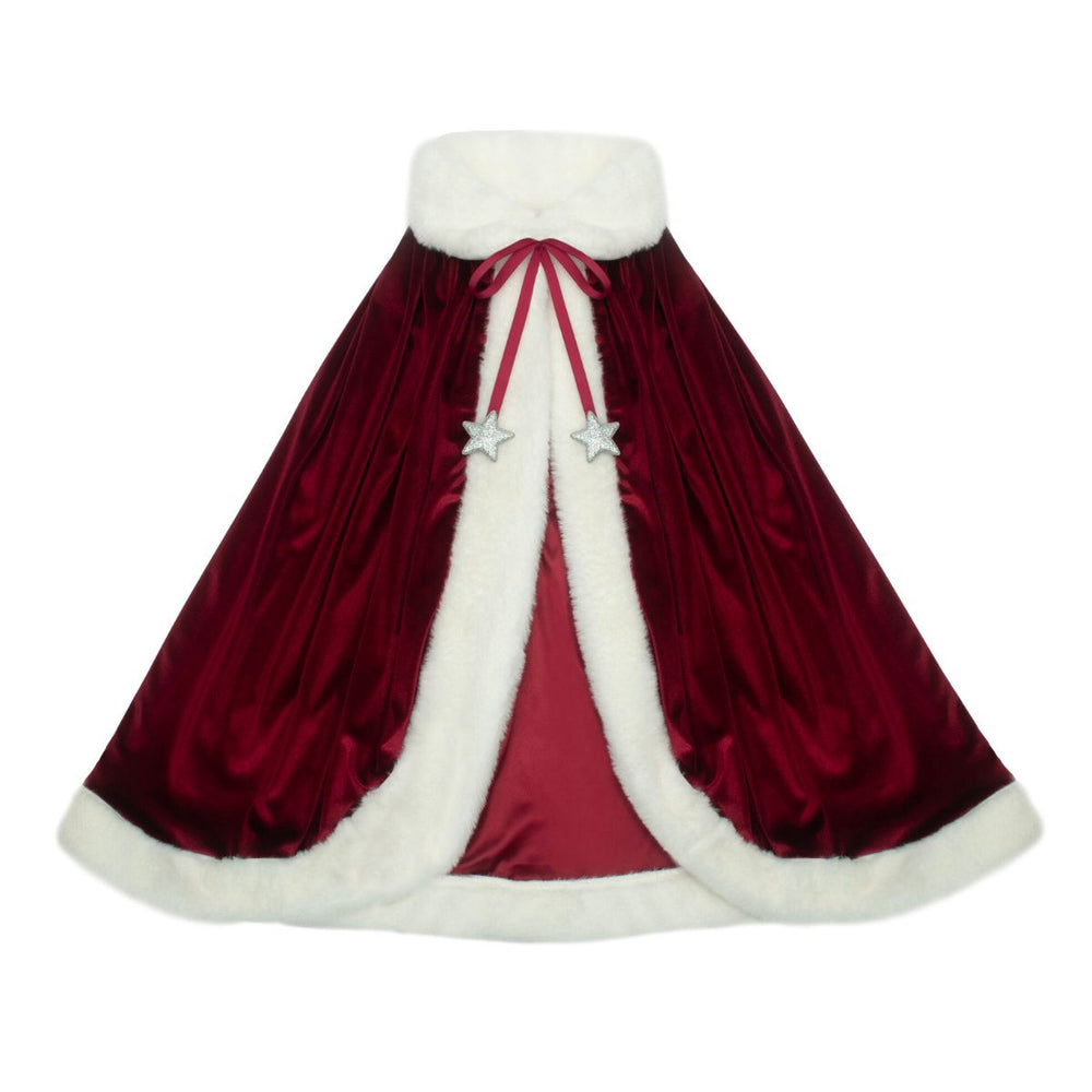 Kom in kerstsfeer met de luxe Santa Cape van Mimi & Lula. Gemaakt van rood fluweel met pluche randen en een feestelijke sluiting met zilverkleurige sterren. Perfect voor kinderen vanaf 3 jaar. VanZus