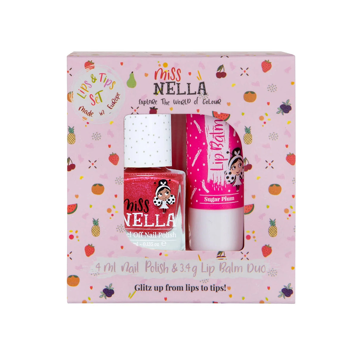 Miss Nella duo pack tickle me pink nagellak en lipbalm sugar plum is een echte musthave voor jonge fashionista's. Peel off en vrij van chemicaliën. Laat jouw kindje stralen met kleurrijke nagels en mooie lippen. VanZus