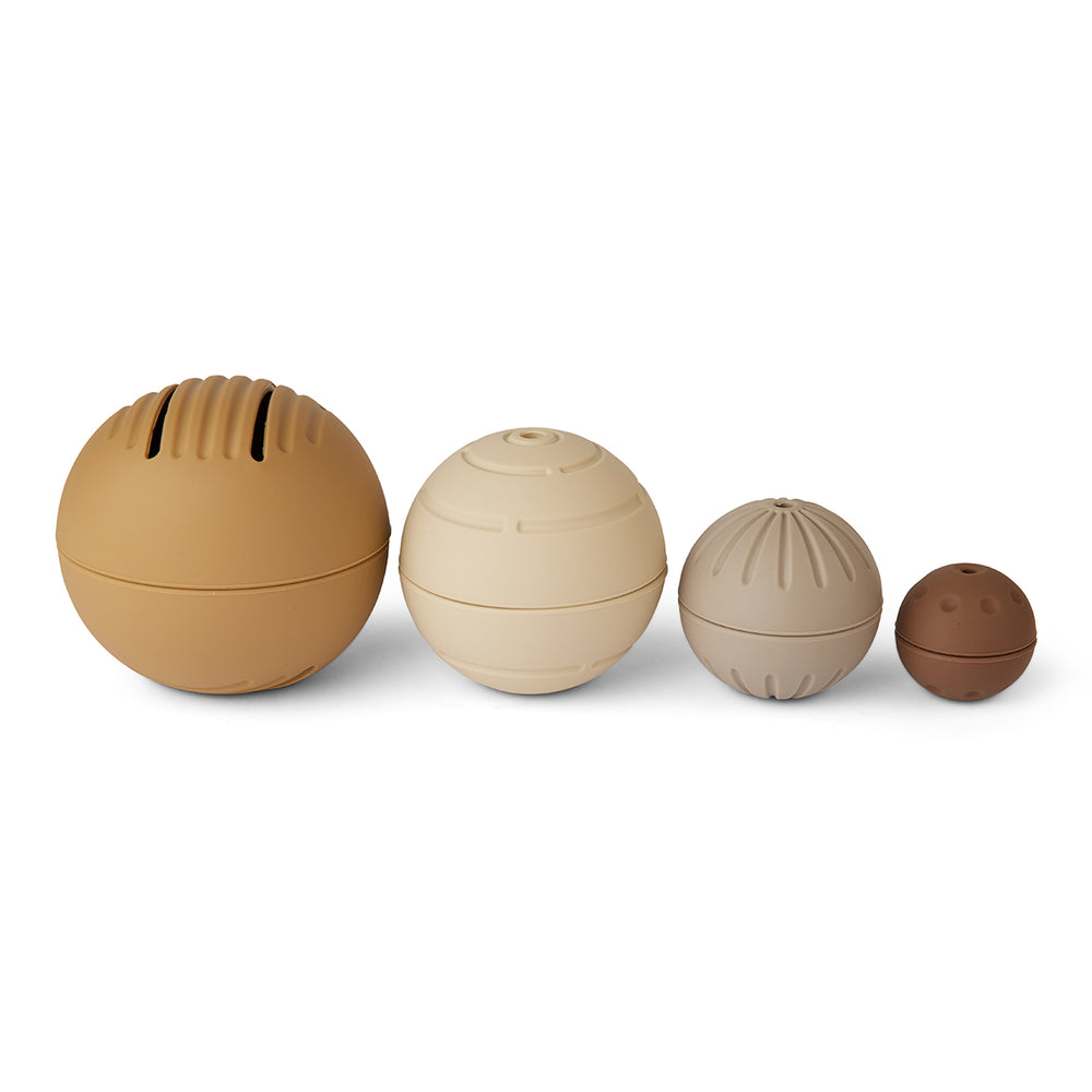Rollen, gooien en knijpen! Veel speelplezier met de 4-pack neo siliconen ballen in de kleur brown mix van Nuuroo. Ideaal voor kleine handjes en het stimuleren van de ontwikkeling. VanZus