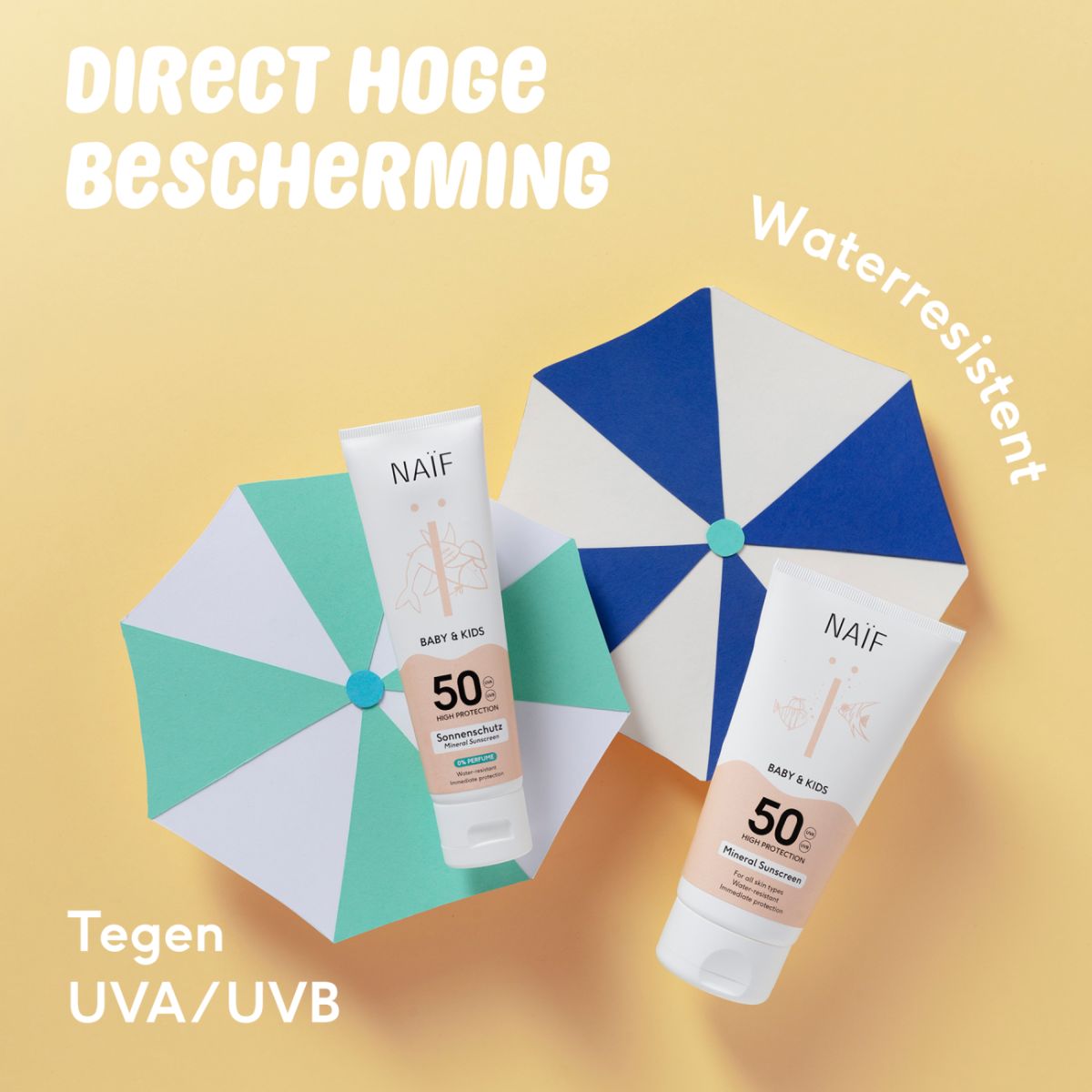 Bescherm de huid van je baby of kindje met de minerale zonnebrandcrème baby & kids van Naïf. Met een Sun Protection Factor 50, 100 ml, water resistent, hydrateert en smeert makkelijk uit. VanZus