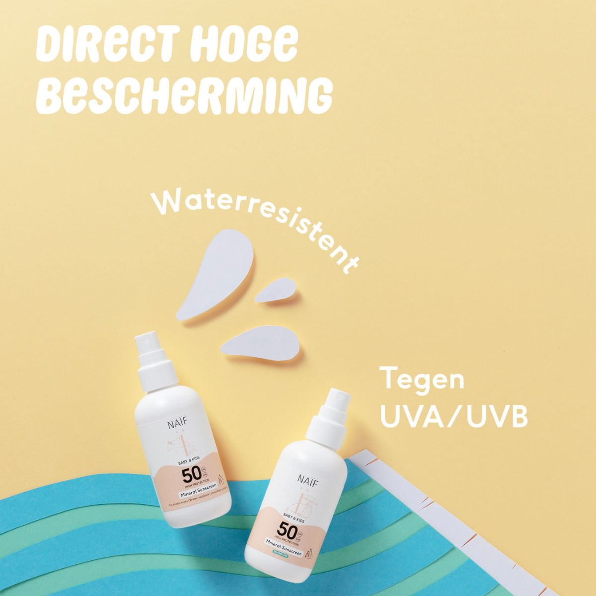 Goed schudden en sprayen maar met de minerale zonnebrandspray SPF 50 van Naïf. Geschikt voor baby’s en kids, hoge UVA en UVB bescherming. Geen inwerktijd, waterresistent, houdt de huid soepel en beschermd. VanZus