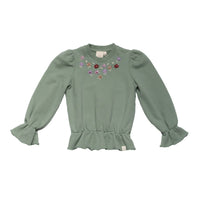 Steelt jouw kleintje de show met de keesje trui green flower van Navy Natural?  De groene sweater heeft een borduring met bloemen langs de hals, elastiek in de taille en de manchetten voor een mooi pofeffect en mooi geplooid ingezette mouwtjes. VanZus