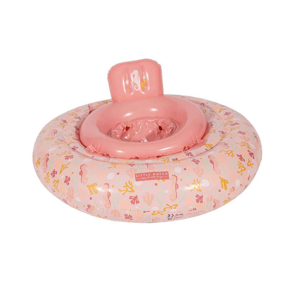 Lekker dobberen in het water en spetteren maar met de babyfloat van Little Dutch. De babyzwemring in de variant ocean dreams roze heeft een stevig zitje, handvatten en is opblaasbaar. Ideaal voor op vakantie. VanZus