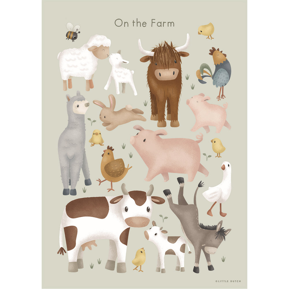 Vrolijk de baby- of kinderkamer op met de little farm poster van Little Dutch. Mooi geïllustreerde posters met kleurrijke boerderijdieren. Dubbelzijdig gedrukt dus eenvoudig te wisselen. 42x32 cm. VanZus