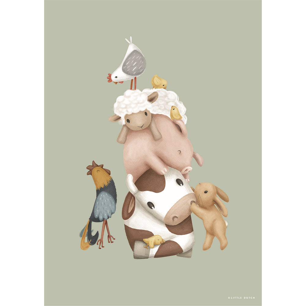 Vrolijk de baby- of kinderkamer op met de little farm poster van Little Dutch. Mooi geïllustreerde posters met kleurrijke boerderijdieren. Dubbelzijdig gedrukt dus eenvoudig te wisselen. 42x32 cm. VanZus