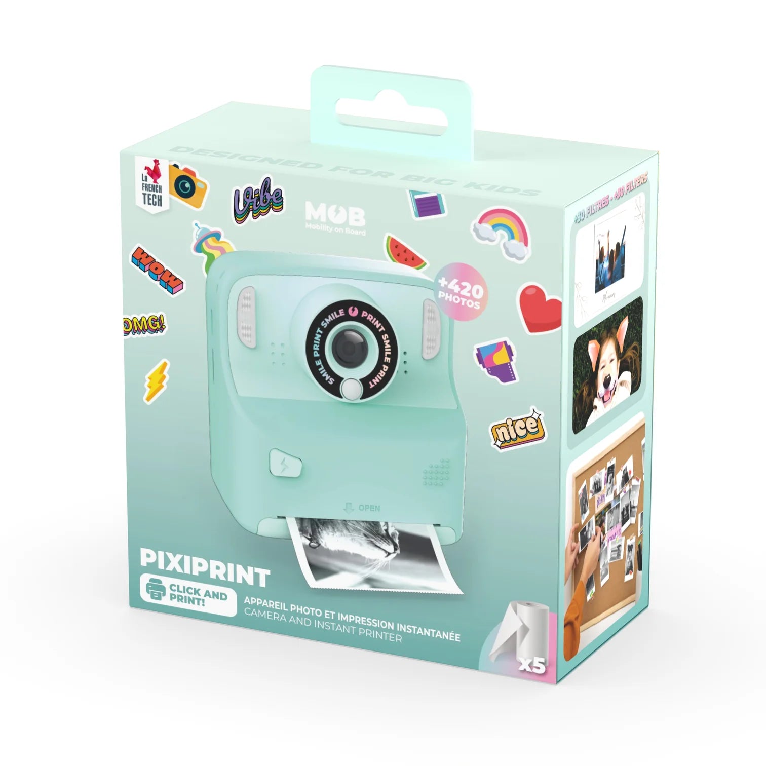 Leg herinneringen vast en druk ze direct af met de MOB pixiprint click & print camera in pink. Een compacte camera met ingebouwde printer en touchscreen. Ideaal voor feesten en vakanties. Een tof cadeau. VanZus