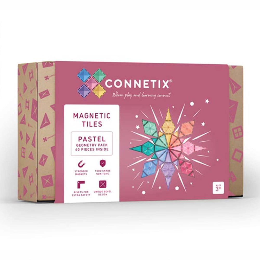 Deze Connetix pastel geometry pack 40 stuks bevat hexagons en triangels in acht prachtige pastelkleuren en daagt je kindje uit om het aspect van geometrie te ontdekken, zoals vormen, lijnen, hoeken en dimensies. Ook kan je kindje met deze set leren over kleuren en magnetisme. VanZus