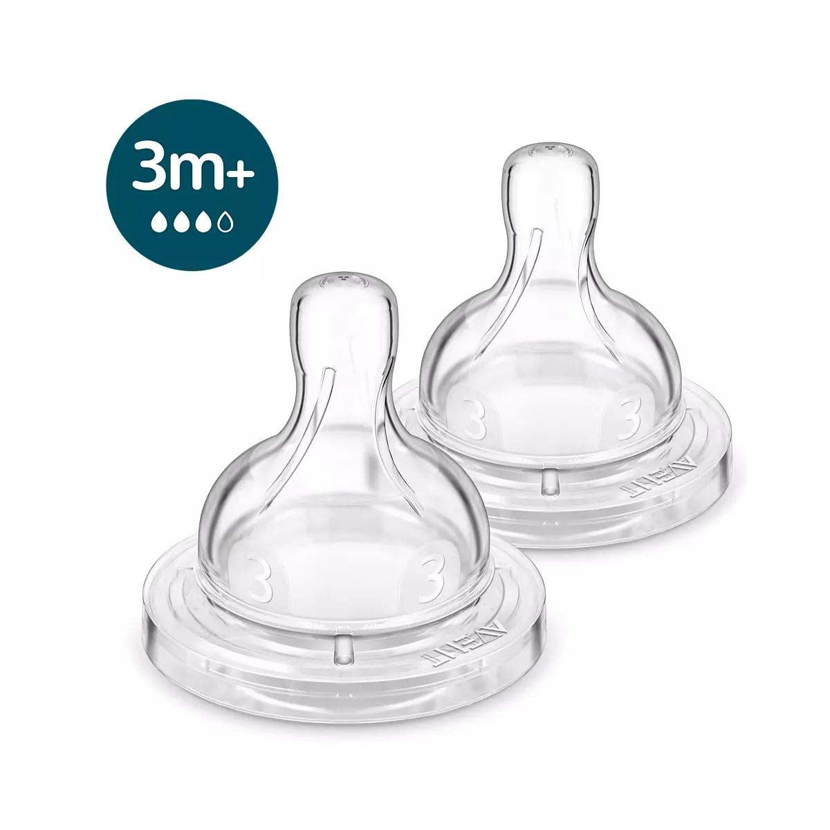 Dit is de Philips Avent flesspeen anti-colic 3+ een set met 2 reserve flesspenen voor de Phillps Avent anti-colic flessen (met en zonder anti-koliekventiel). Vanaf 3+ maand. 2x speen met uitvloei 3 druppels . VanZus.