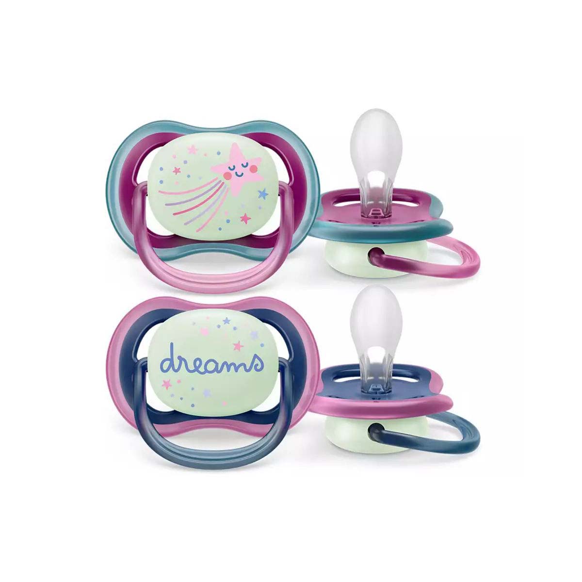 De Philips Avent speen air night 6-18M girl is een ademende speen, die schikt is voor baby’s van 6-18 maanden. De vorm is comfortabel voor je baby en ondersteunt ook een gezonde mondontwikkeling. Glow-in-the-dark. VanZus.