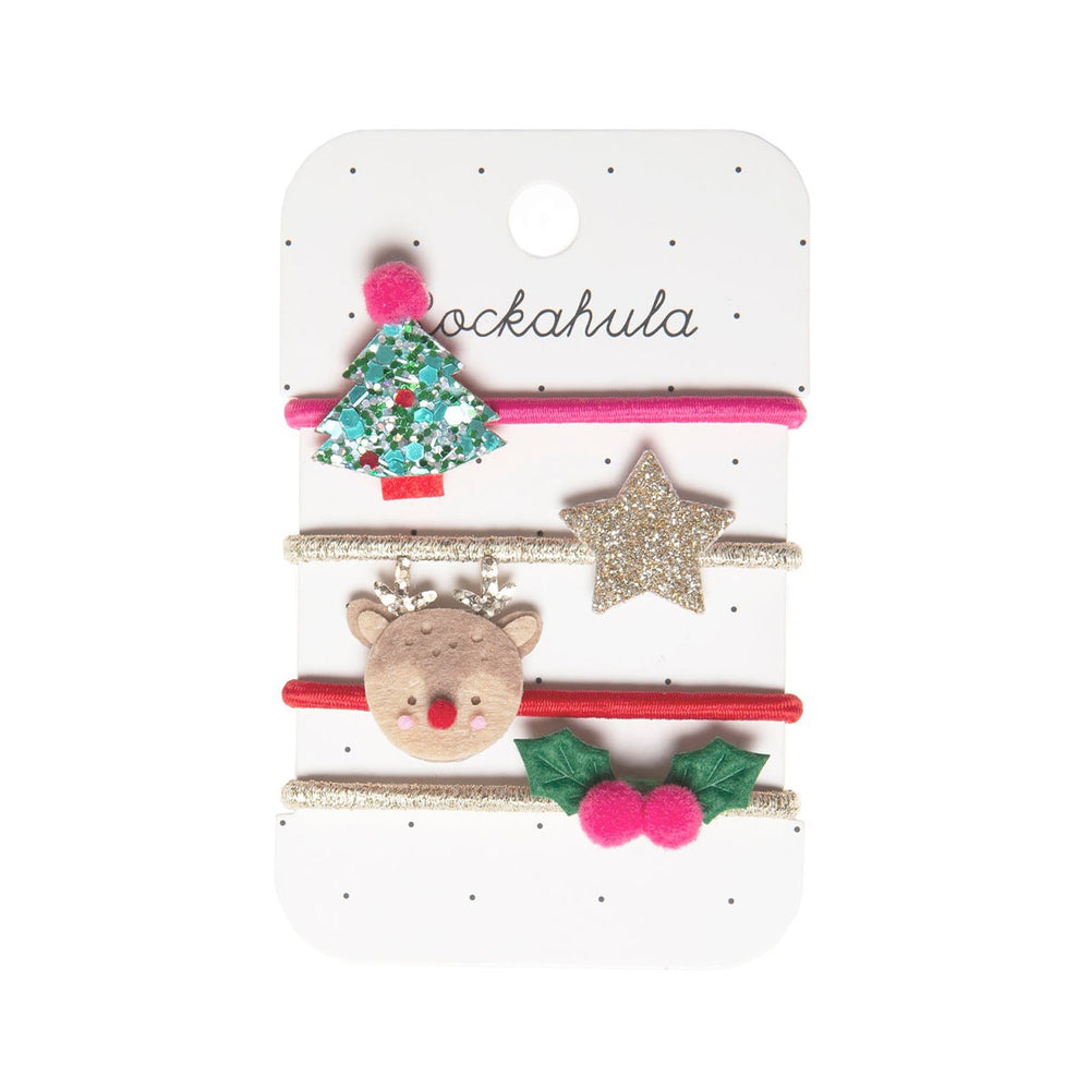 Op zoek naar feestelijke, leuke haaraccessoires? Dat zijn Rockahula festive xmas elastiekjes! Deze set is leuk voor bijv Kerstmis. VanZus.