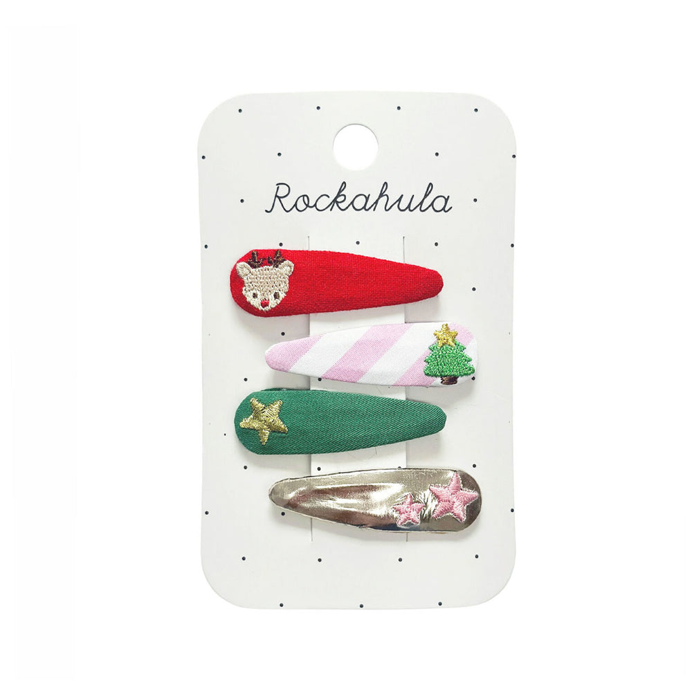 Op zoek naar feestelijke haaraccessoires? Dat zijn Rockahula jolly xmas embroidered speldjes set! Deze set van 4 is leuk voor Kerst. VanZus