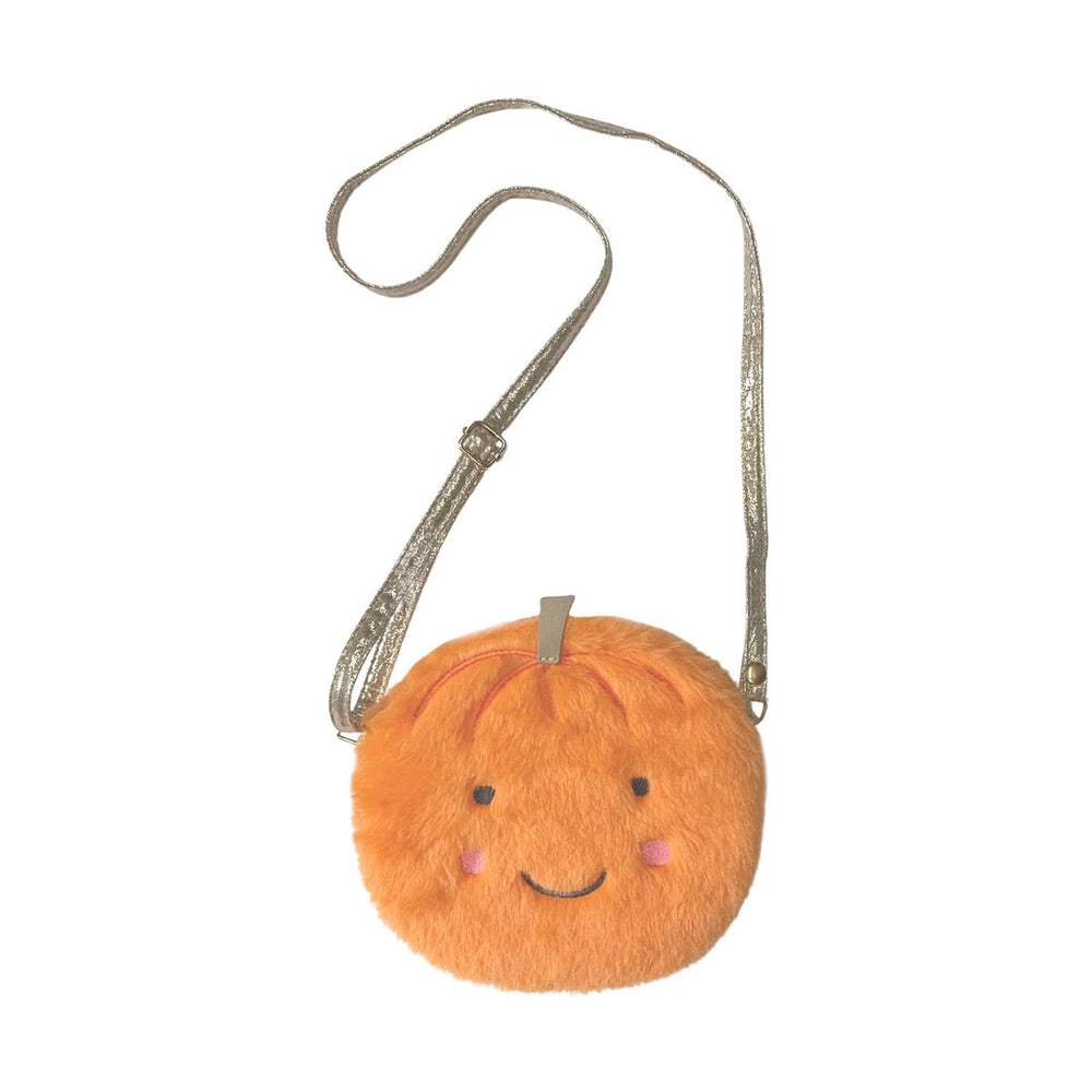 Het Rockahula little reindeer tasje is een zacht, oranje pompoenvormig tasje met een goudkleurige schouderband. Leuk voor Halloween. VanZus