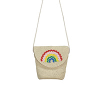 Een te gek tasje in de vorm van een mandje! Het ric rac rainbow basket tasje van het merk Rockahula. Regenboog handvaten, verstelbare gouden riem met breekpunt. Vanaf 3 jaar. VanZus