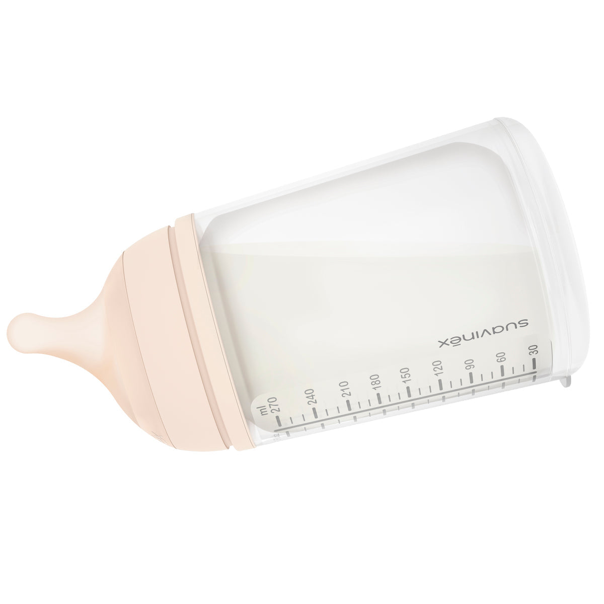 De babyfles 270 ml medium flow van Suavinex bootst de borst na, ideaal voor combinatievoeding en premature baby's. Verminderd luchtinslikken en darmkrampjes. Geschikt voor o.a. melk, water en sap. VanZus