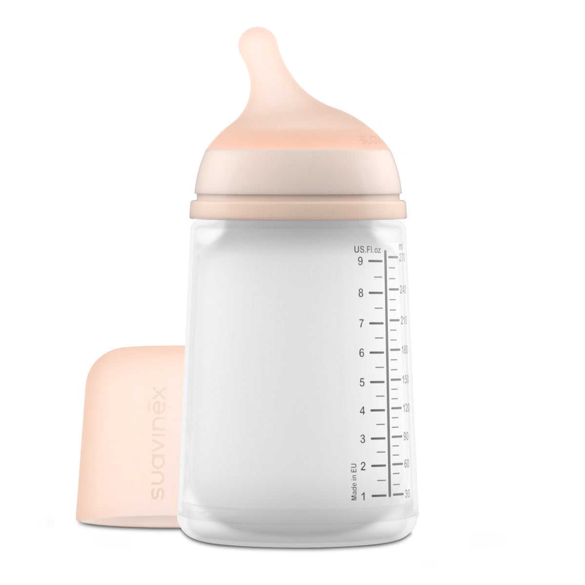 De babyfles 270 ml medium flow van Suavinex bootst de borst na, ideaal voor combinatievoeding en premature baby's. Verminderd luchtinslikken en darmkrampjes. Geschikt voor o.a. melk, water en sap. VanZus