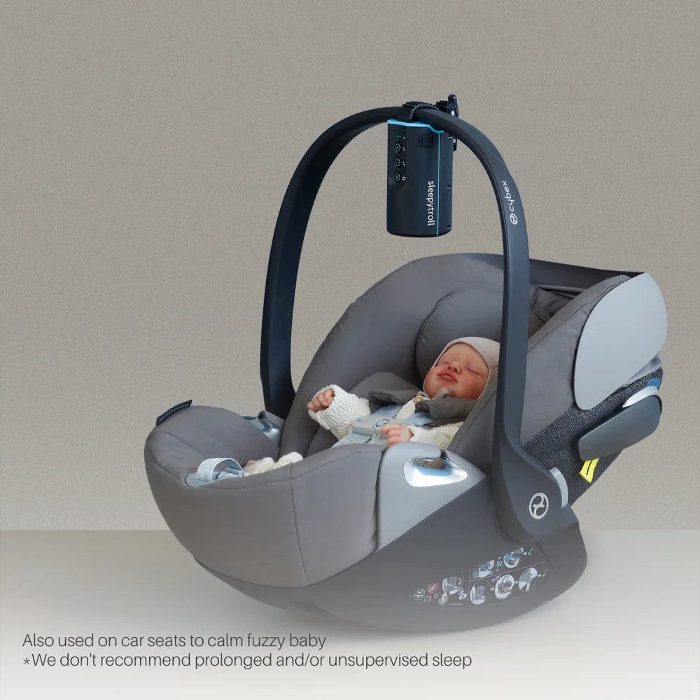 De Sleepytroll Baby Rocker: automatische wiegbewegingen, ingebouwde sensoren, instelbare snelheden, veilig, lichtgewicht en 30 uur batterij. Geschikt voor kinderwagens en wiegjes. VanZus