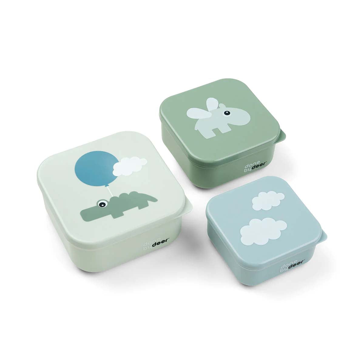 Snacken onderweg is een feestje met deze superleuke 3-pack snackbox happy clouds in de kleur green van Done by Deer. Neem al je snacks mee on the go met deze handige snackbox set in drie verschillende groottes. VanZus