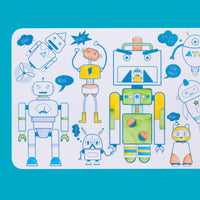 Voor creatieve kinderen: de robot club mini kit met siliconen mat + 4 markers van Super Petit. Ideaal voor thuis en onderweg. Uitwisbaar, droogt snel en is niet giftig. Geschikt vanaf 3 jaar. VanZus