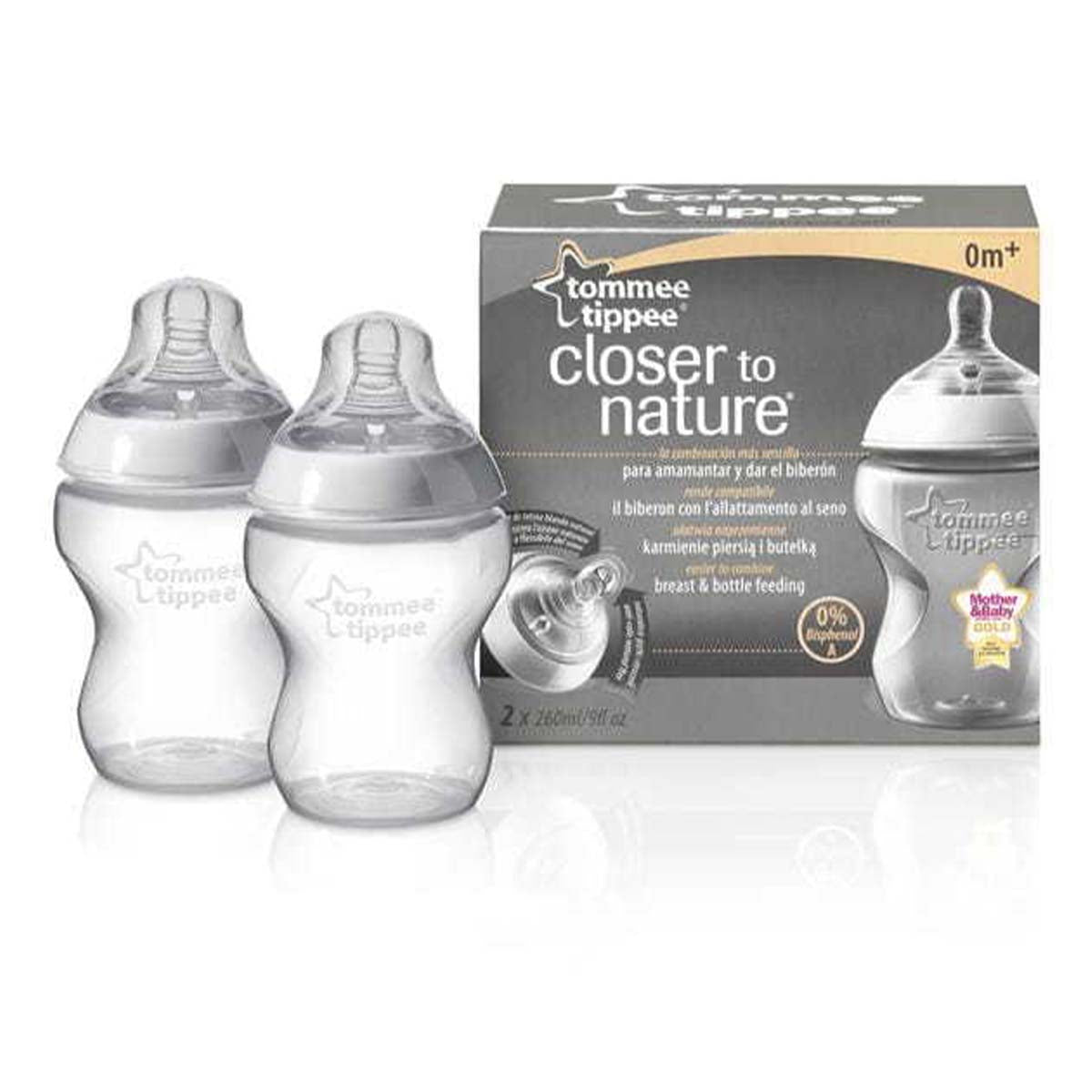 De Tommee Tippee babyfles 260 ml 2 stuks uit de closer to nature lijn, zijn fijne flessen geschikt vanaf de geboorte. De flesspeen bootst de borst na en de easi-vent laat lucht ontsnappen. Inhoud: 260 ml. Vanaf 0+. VanZus.