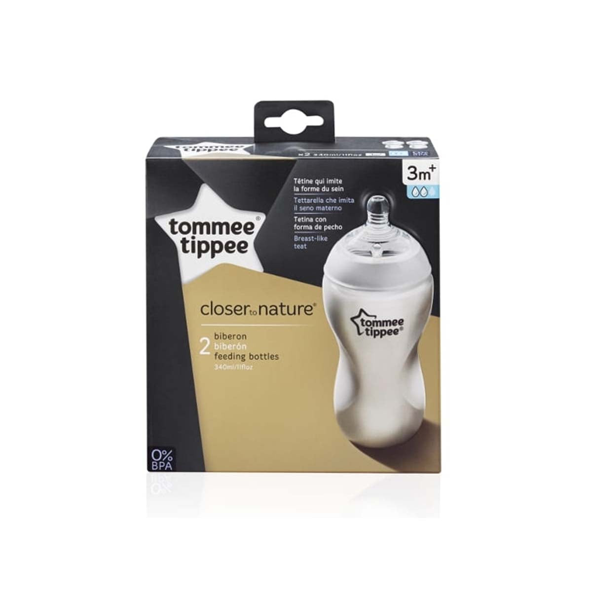 De Tommee Tippee babyfles 340 ml 2 stuks uit de closer to nature lijn, zijn flessen voor baby's vanaf 3 maanden. De flesspeen bootst de borst na en de easi-vent laat lucht ontsnappen. Inhoud: 340 ml. Vanaf 3+ maand. VanZus.