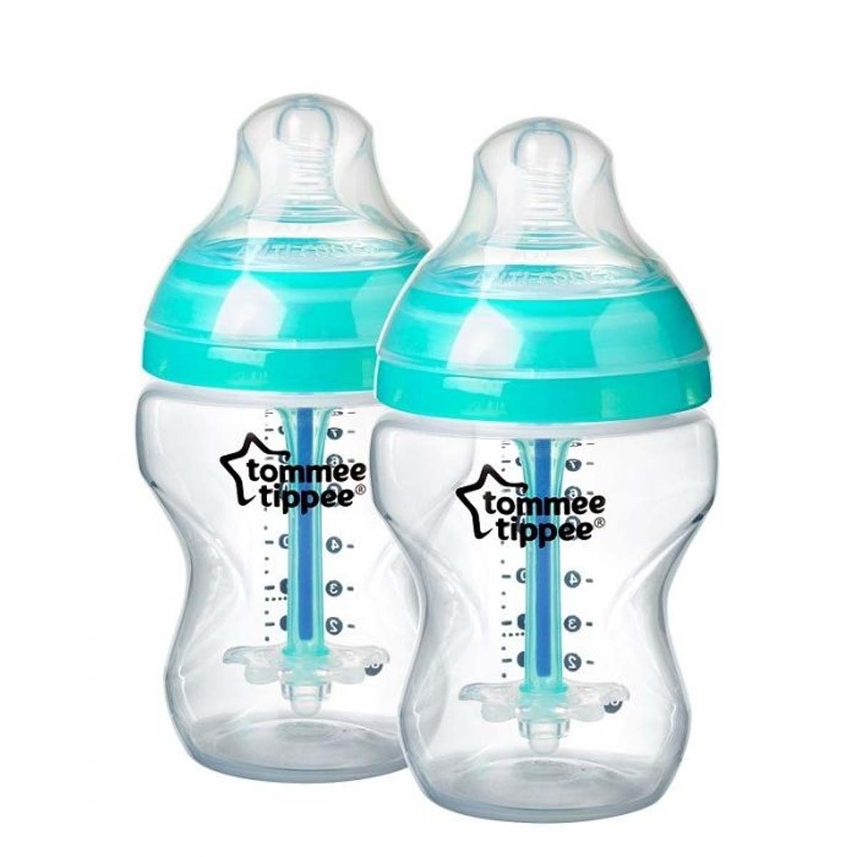 De Tommee Tippee babyfles blue advanced 260 ml 2 stuks uit de closer to nature lijn, zijn flessen voor baby's vanaf de geboorte. De flesspeen bootst de borst na. Met anti-koliek ventiel. Inhoud: 2x 260 ml. Blauw. VanZus.