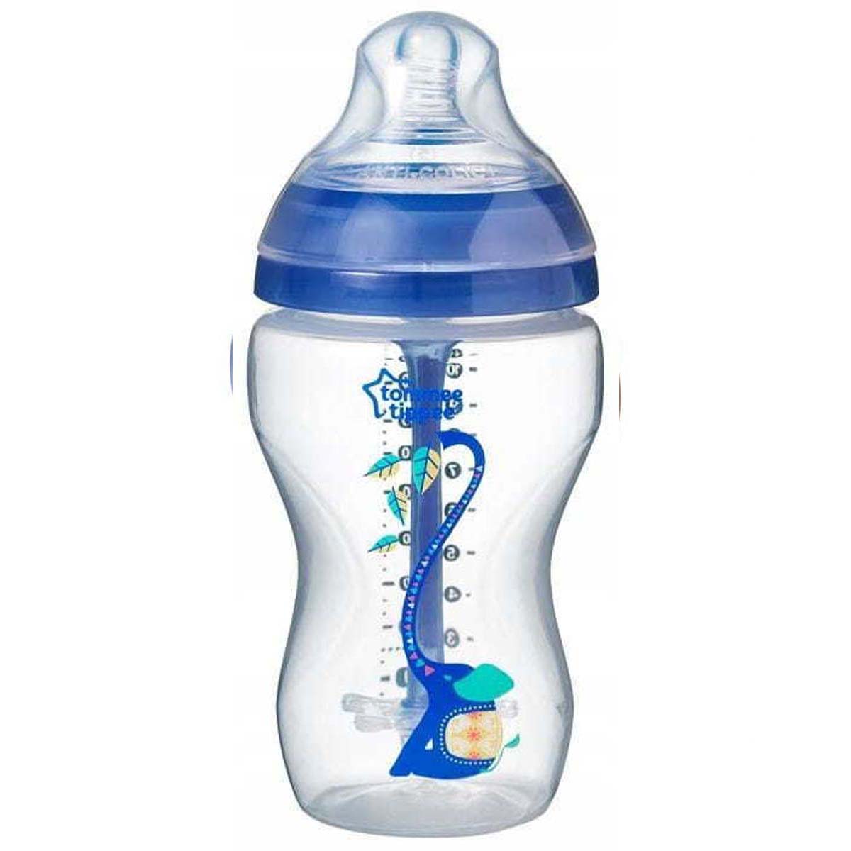 De Tommee Tippee babyfles elephant blue advanced 340 ml uit de closer to nature lijn is een fles voor baby's vanaf 3+m. Met anti-koliek ventiel en een natuurlijke flesspeen. Inhoud: 1x 340 ml. Kleur: blauw. VanZus.