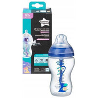 De Tommee Tippee babyfles elephant blue advanced 340 ml uit de closer to nature lijn is een fles voor baby's vanaf 3+m. Met anti-koliek ventiel en een natuurlijke flesspeen. Inhoud: 1x 340 ml. Kleur: blauw. VanZus.