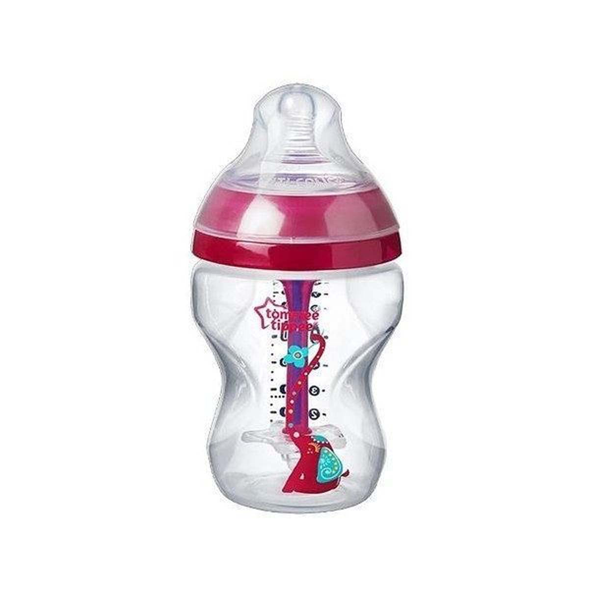 De Tommee Tippee babyfles elephant pink advanced 260 ml uit de closer to nature lijn, is een fles voor baby's vanaf  0+ m. Met anti-koliek ventiel en de flesspeen, die de borst nabootst. Inhoud: 1x 260 ml. Kleur: roze. VanZus.