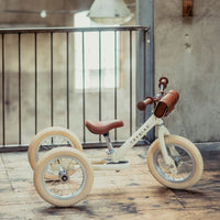 Bestel de Trybike steel 2-in-1 driewieler in de kleur cream vintage en laat je kindje het plezier van fietsen ontdekken! Eenvoudig om te bouwen van een loopfiets naar een echte fiets. Duurzaam en veilig. VanZus