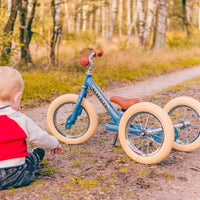 Bestel de Trybike steel 2-in-1 driewieler in de kleur vintage blue en laat je kindje het plezier van fietsen ontdekken! Eenvoudig om te bouwen van een loopfiets naar een echte fiets. Duurzaam en veilig. VanZus