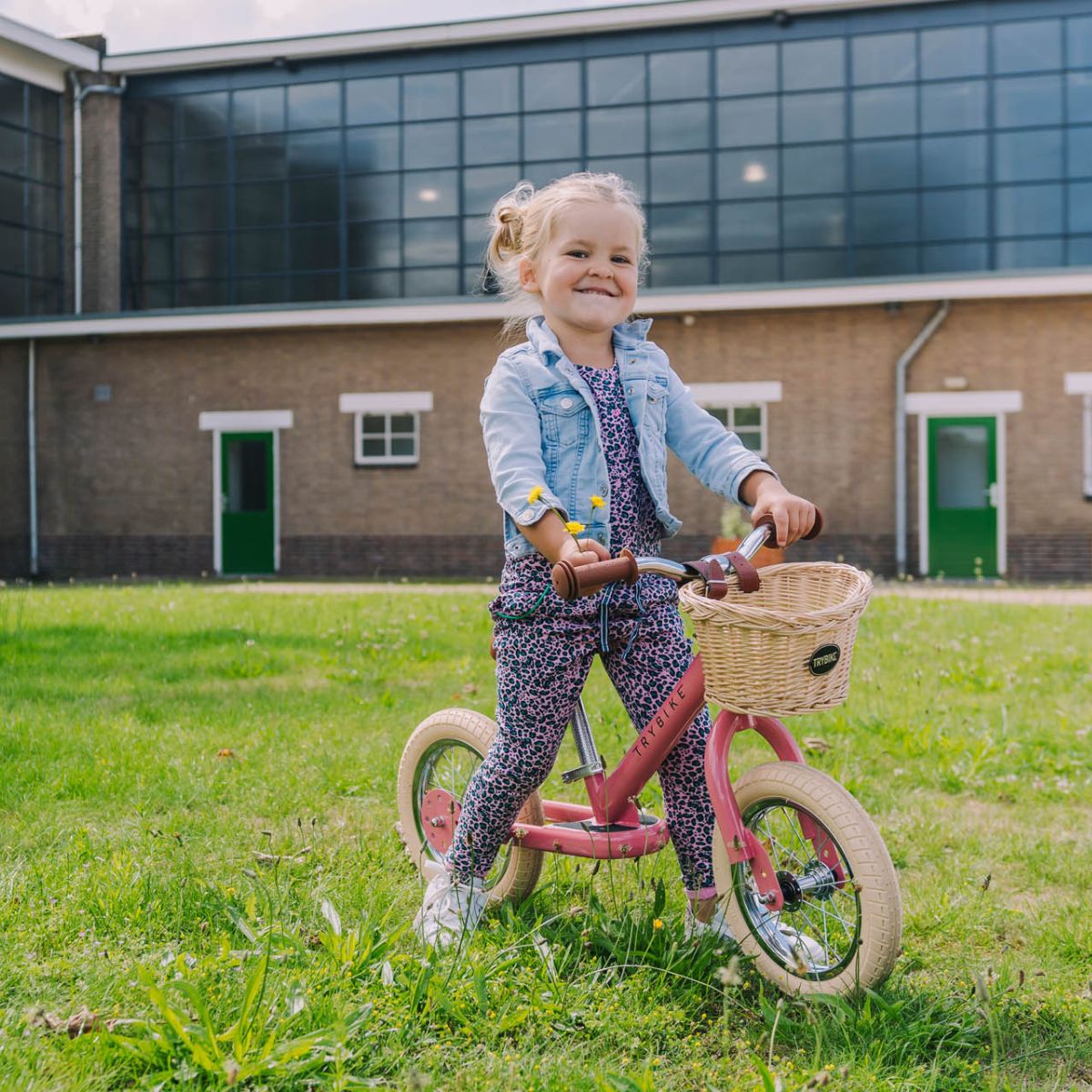 Bestel de Trybike steel 2-in-1 driewieler in de kleur vintage pink en laat je kindje het plezier van fietsen ontdekken! Eenvoudig om te bouwen van een loopfiets naar een echte fiets. Duurzaam en veilig. VanZus