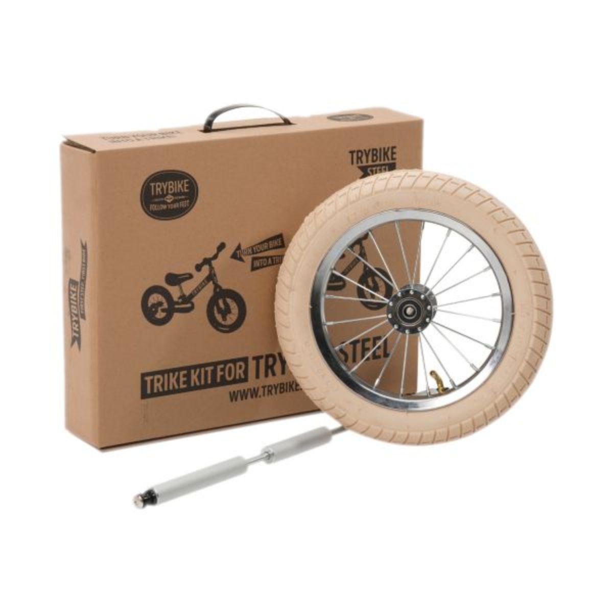 De Trybike steel vintage trike wielset in de kleur wit is een toevoeging voor de loopfiets van Trybike om er een driewieler van te maken. VanZus