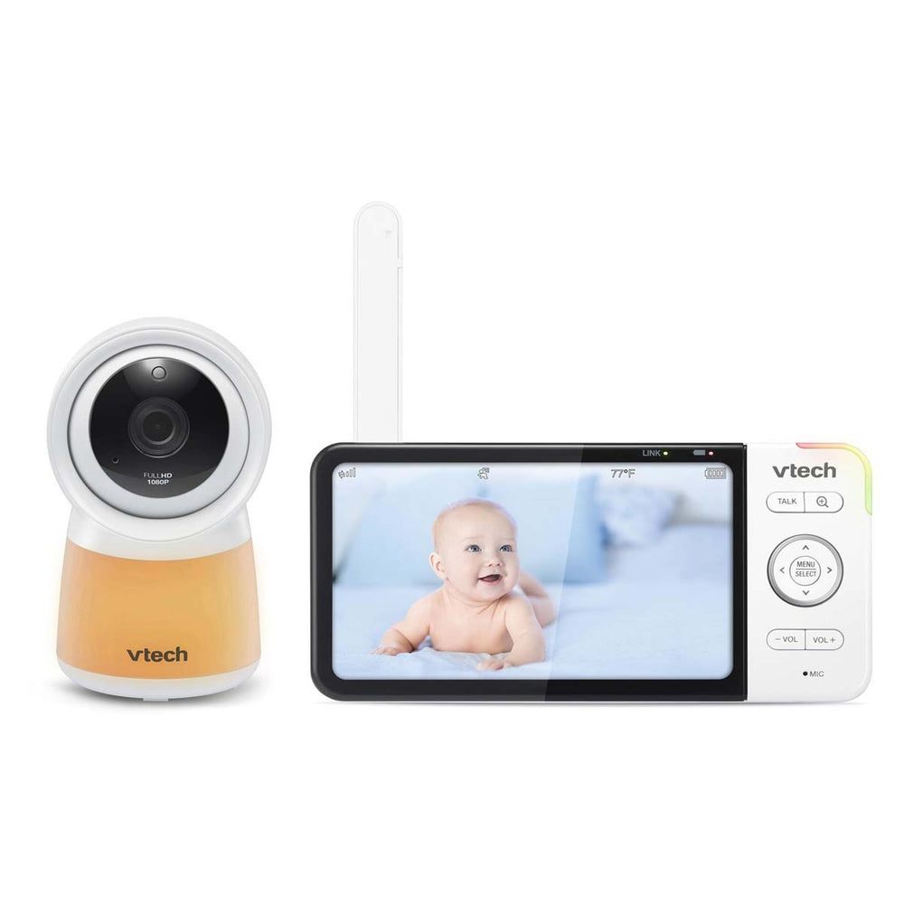 Dit is de Vtech babyfoon HD video Wi-Fi RM 5754, een video-babyfoon met HD-scherm en Wifi, die je kunt bedienen met de MyVtech Baby Pro-applicatie op je smartphone of tablet. Zo kan je je kindje overal horen en zien. VanZus.
