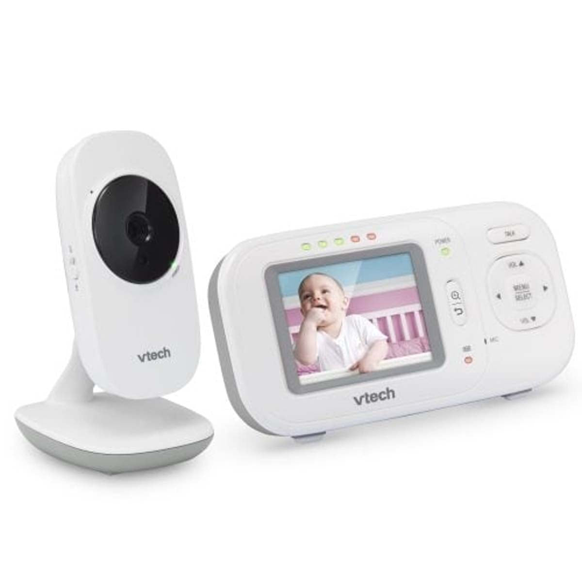 De Vtech babyfoon video VM 2251 is een fijne video babyfoon met veel fijne functies en eenvoudige bediening. De babyfoon heeft een kleurenscherm (2,4-inch) en een groot bereik binnen- en buitenshuis. VanZus.