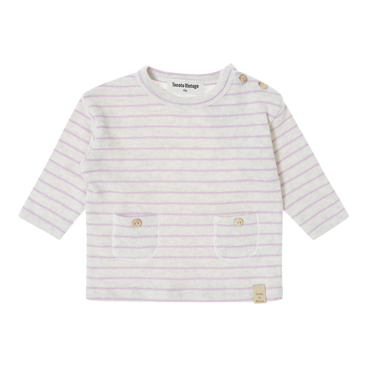 Het schattige Tocoto Vintage babyshirt heeft strepen in dark pink, zakken, houten knoopjes en ¾ mouwen. Comfortabel, zacht en perfect voor de gevoelige huid. In de maten 62-86. Voor een vintage look! VanZus