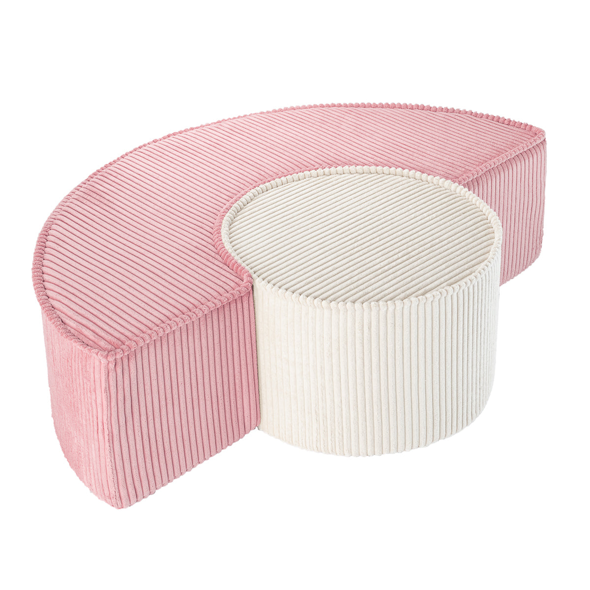 De Wigiwama poef set pink mousse is niet alleen leuk om op te relaxen, maar ook super leuk om mee te spelen! Deze set bestaat uit twee onderdelen; een soort halve maan en een ronde poef. VanZus.