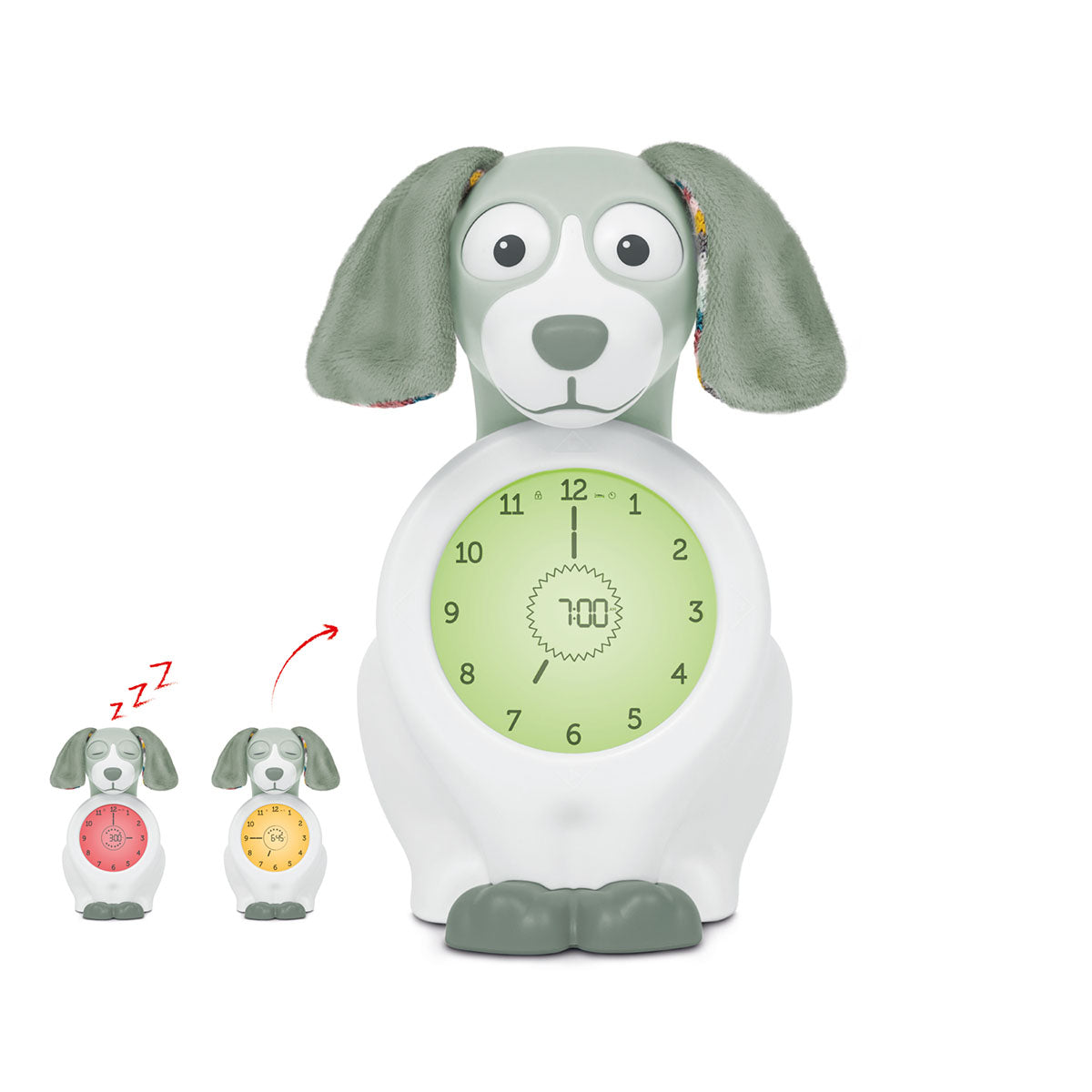 De ZAZU Slaaptrainer dog Davy green is een klok met lamp en timer in de vorm van een knuffelhond. Hij is het hulpmiddel voor kinderen om ze het onderscheid te leren maken tussen dag-nacht en bedtijd-speeltijd. VanZus