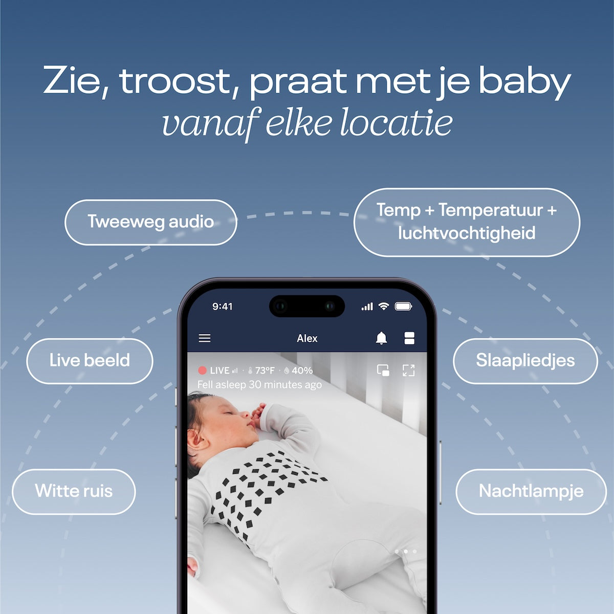 Dit is echt de populairste slimme camera babyfoon uit de Verenigde Staten: de Nanit pro camera babyfoon met flex stand en breathing band! Deze babyfoon geeft je 130° zicht en de flexibiliteit om de babyfoon eenvoudig mee te nemen. VanZus