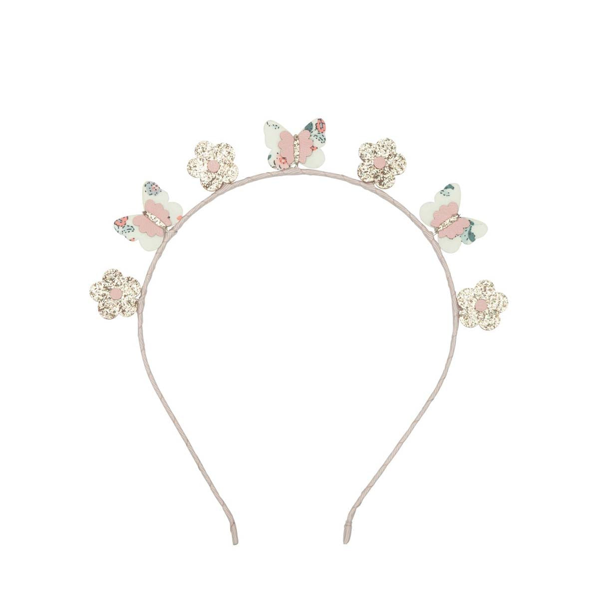 Een betoverende diadeem: de flora butterfly van het Engelse merk Rockahula. Versierd met vlinders en bloemen. Schattig en handig. In pastel kleuren. Geschikt vanaf 3 jaar. VanZus