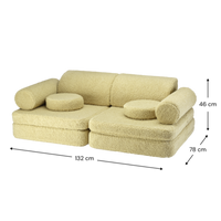 De Wigiwama settee bank matcha is de perfecte toevoeging aan een speelkamer of slaapkamer voor je kindje. Deze dynamische teddy bank bestaat uit losse onderdelen dus je kunt er van alles mee doen. VanZus